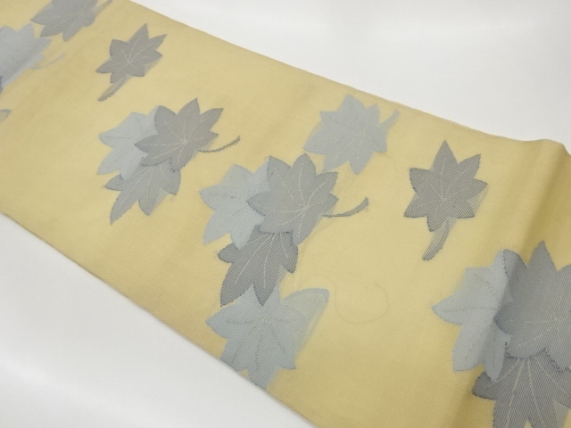 JAPANESE KIMONO / ANTIQUE FUKURO OBI FOR SUMMER / WOVEN MAPLE LEAVES